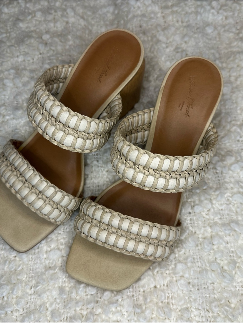 Universal Thread Cream Braided Double-Strap Block Heel Sandals - Women